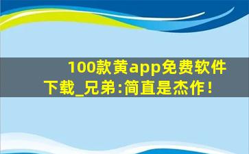 100款黄app免费软件下载_兄弟:简直是杰作！