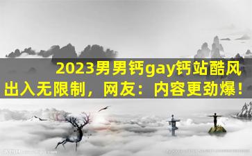 2023男男钙gay钙站酷风出入无限制，网友：内容更劲爆！