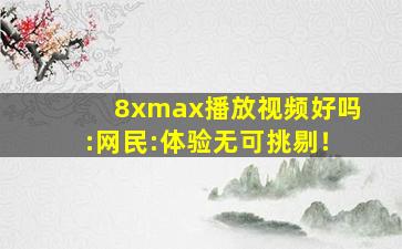 8xmax播放视频好吗:网民:体验无可挑剔！