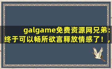 galgame免费资源网兄弟:终于可以畅所欲言释放情感了！,GALgame