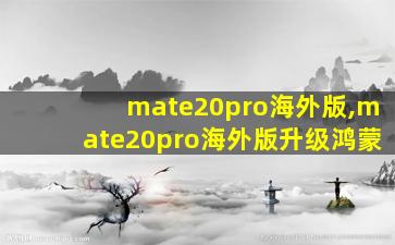 mate20pro海外版,mate20pro海外版升级鸿蒙
