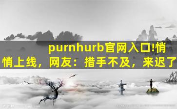 purnhurb官网入口!悄悄上线，网友：措手不及，来迟了