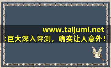 www.taijumi.net:巨大深入评测，确实让人意外！