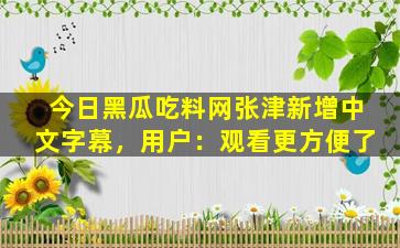 今日黑瓜吃料网张津新增中文字幕，用户：观看更方便了