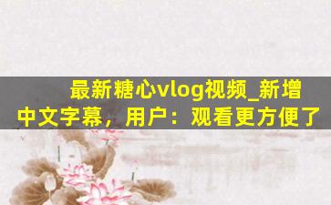 最新糖心vlog视频_新增中文字幕，用户：观看更方便了