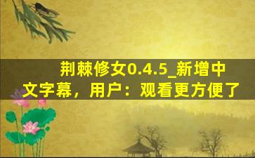 荆棘修女0.4.5_新增中文字幕，用户：观看更方便了